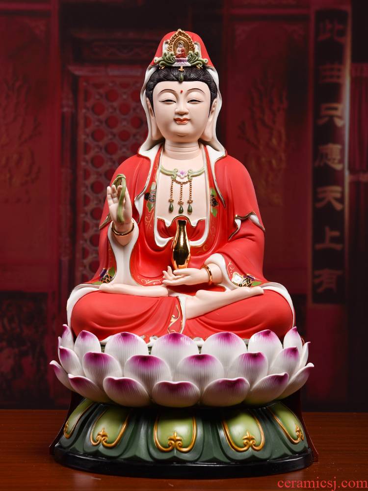 Yutang dai ceramic guanyin bodhisattva figure of Buddha enshrined furnishing articles home red color lotus goddess of mercy as a smiling face