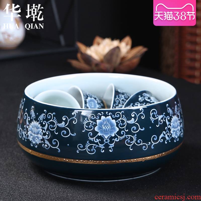China Qian tea wash tea accessories large blue and white porcelain tea set writing brush washer from kung fu tea accessories zero water wash dishes