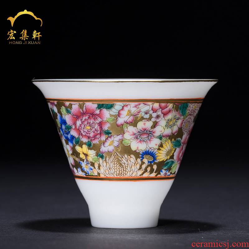 Jingdezhen ceramic flower see colour master individual household kung fu tea set enamel cups manual small tea cups
