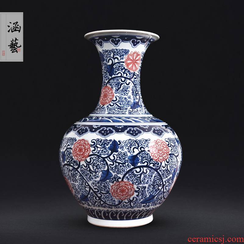 Jingdezhen ceramics hand - made antique blue - and - white youligong bottle vase collection home sitting room handicraft furnishing articles