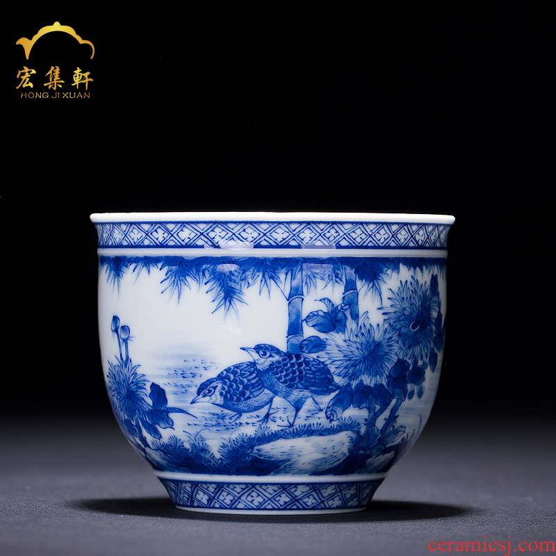Jingdezhen blue and white enterprise bek integrated owner one cup tea set ceramic large teacups hand - made single cup sample tea cup cylinder cup