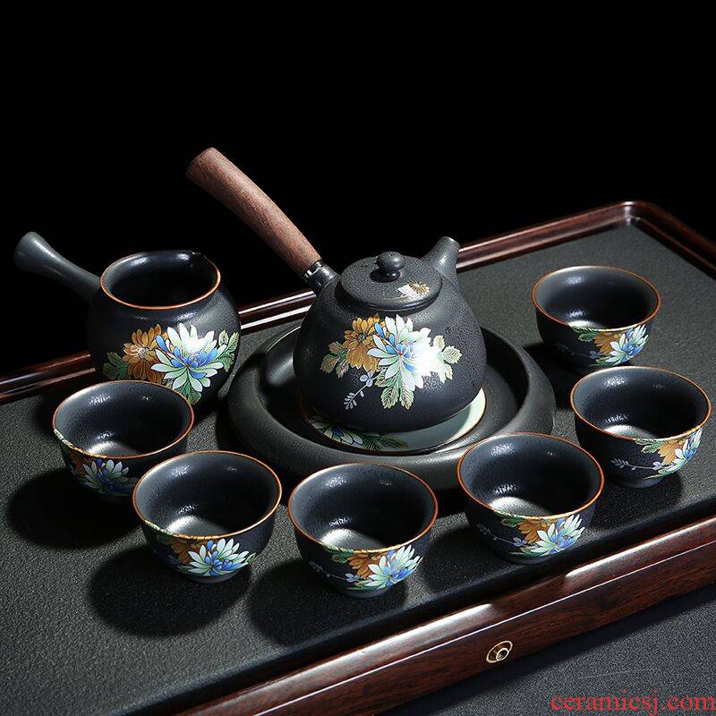 Kung fu tea set manually restoring ancient ways, grilled box variable lateral teapot teacup set household ceramic tea set