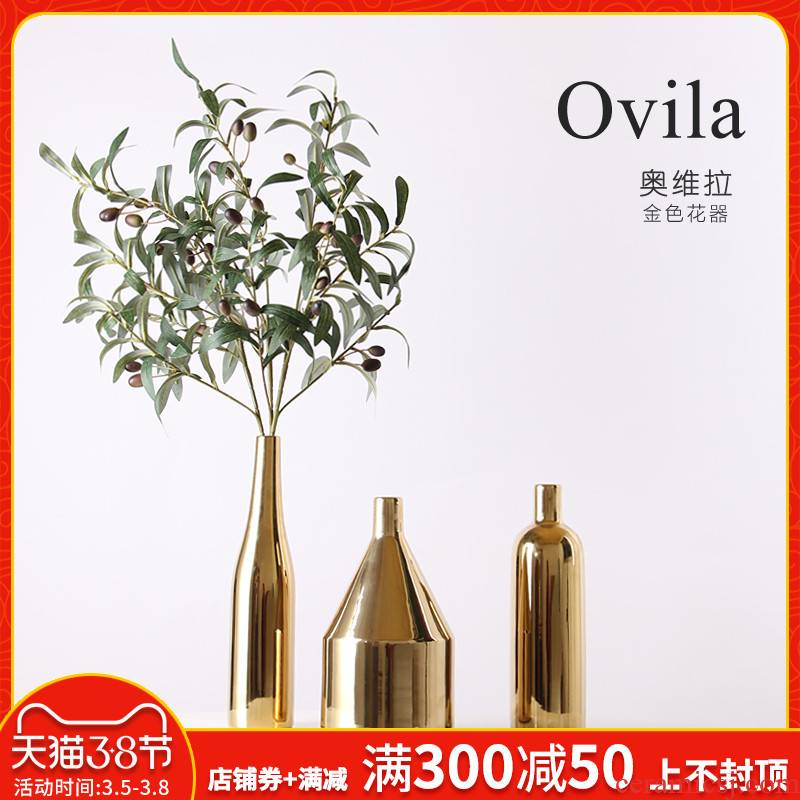 Creative contracted Nordic household table wine sitting room adornment home furnishing articles aureate ceramic dry flower vase