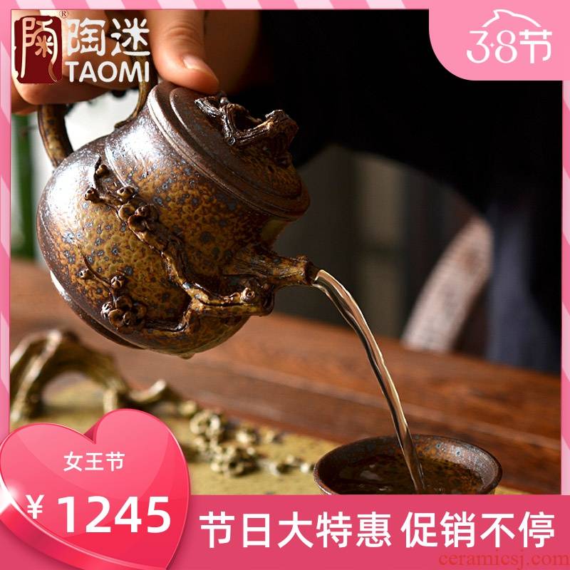 Poly real scene manual undressed ore coarse pottery filter name plum flower ceramic teapot hand hand grasp to burn pot of a blastocyst teapot tea sets