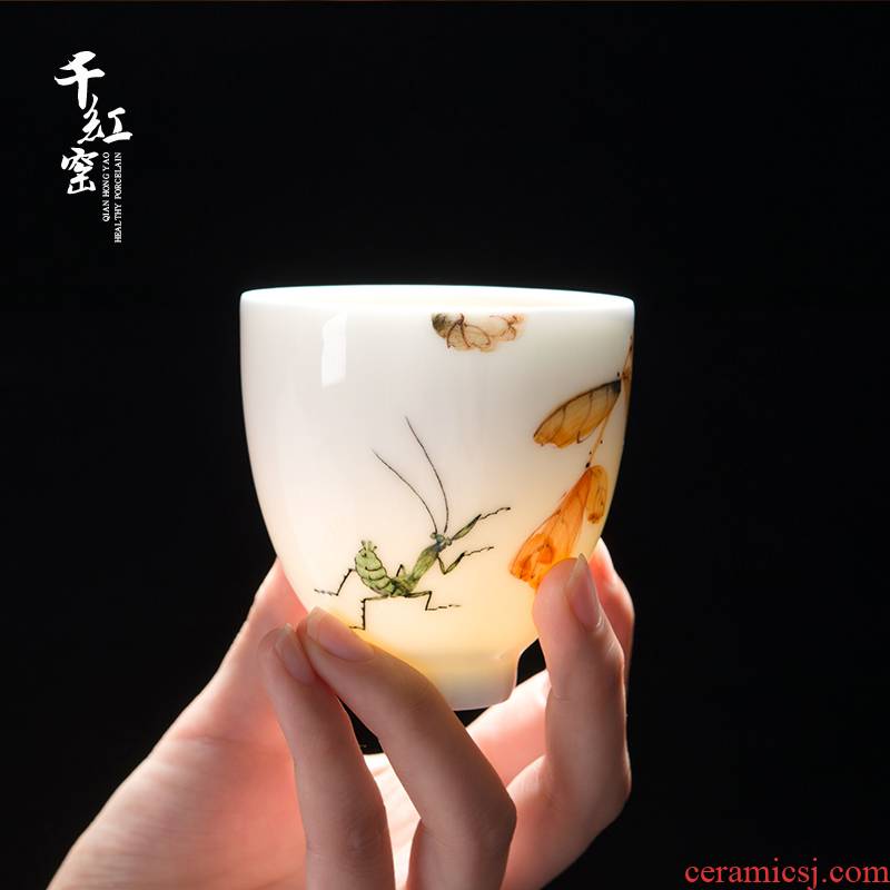 Thousand red up hand - made works ceramic masters cup kung fu tea sample tea cup under the glaze colorful Chinese liling porcelain