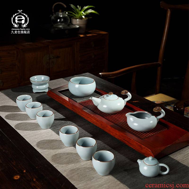 DH jingdezhen tea set household contracted kung fu tea set celadon glass teapot archaize your up tea set