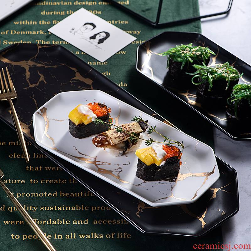 The Nordic marble plates creative ceramic household irregular rectangular plate sushi plate dessert plate tray was dinner plate