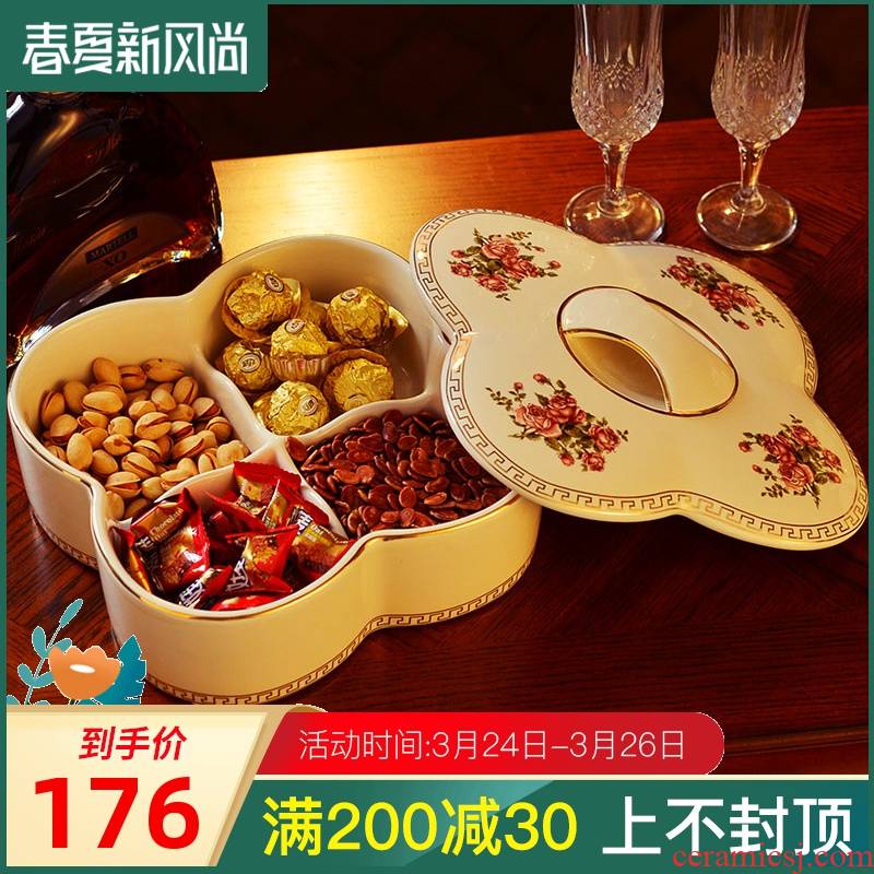 Dried fruit tray candy plate frame with cover creative wedding celebration of New Year European snacks dry 'lads' Mags' including nuts seeds ceramic sitting room