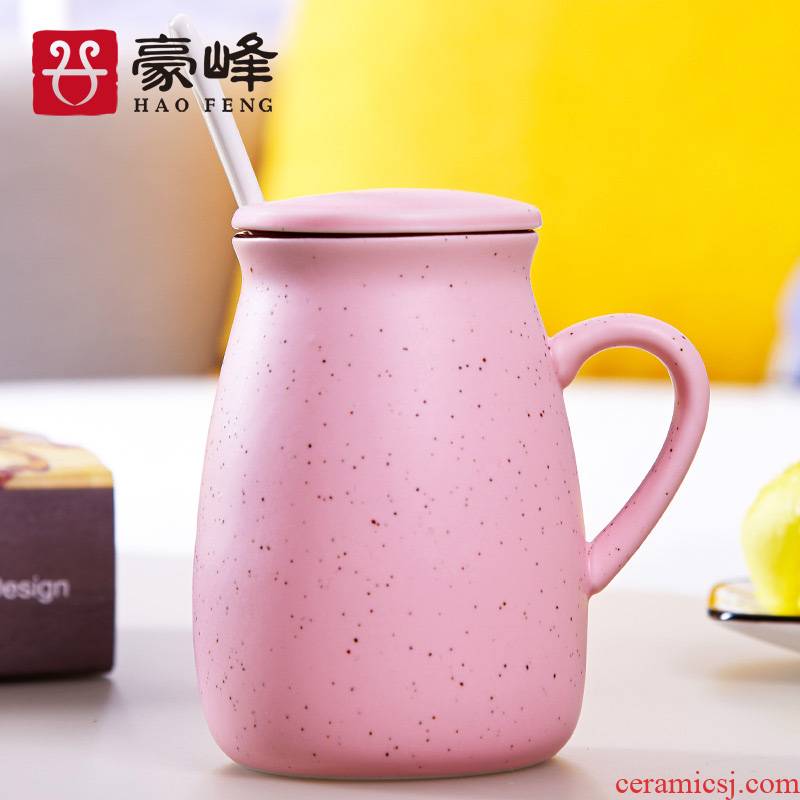 HaoFeng creative mugs ceramic cups of coffee cup milk cup breakfast cup express cartoon cup with a spoon