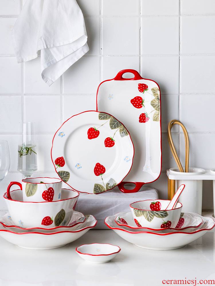 Modern home housewife strawberry net red bowl plate ceramic tableware to suit the fruit bowl bowl bowl bowl meal