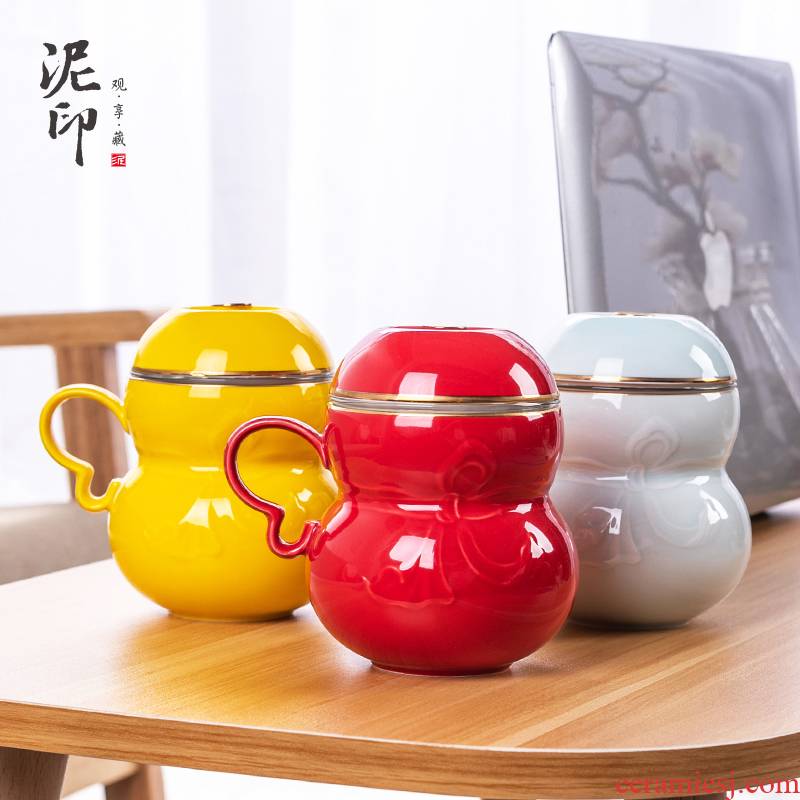 Mud seal gourd office of ceramic filter with cover individual cup home office creative move cup tea cup
