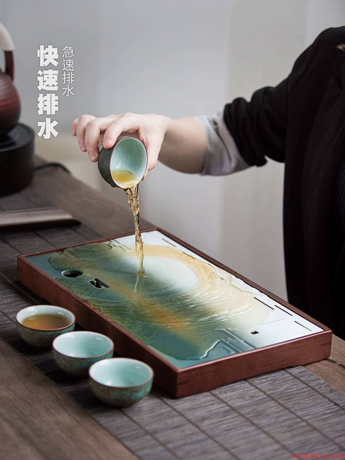 British kung fu tea tea tray was contracted home square, small tea tray storage dry Taiwan tea sea ceramics