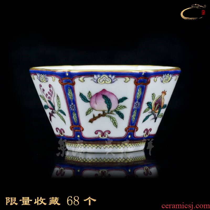 And auspicious jingdezhen pure manual heap color paint sanduo six - party cup cup limited collection master cup sample tea cup