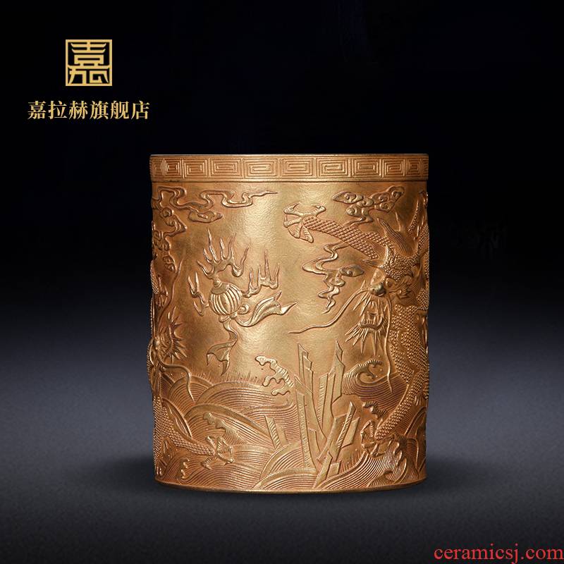 Jia lage jingdezhen ceramics YangShiQi pure gold dragon carving "four appliance stationery pen container study furnishing articles