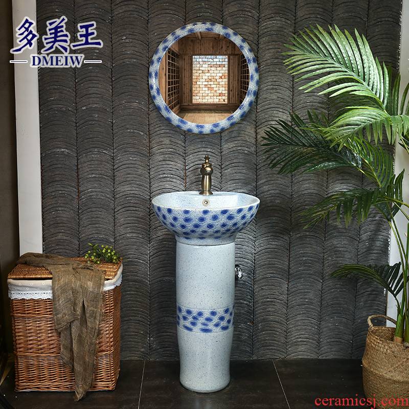 Ceramic art basin of pillar type lavatory floor column household balcony sink basin carved green rhyme