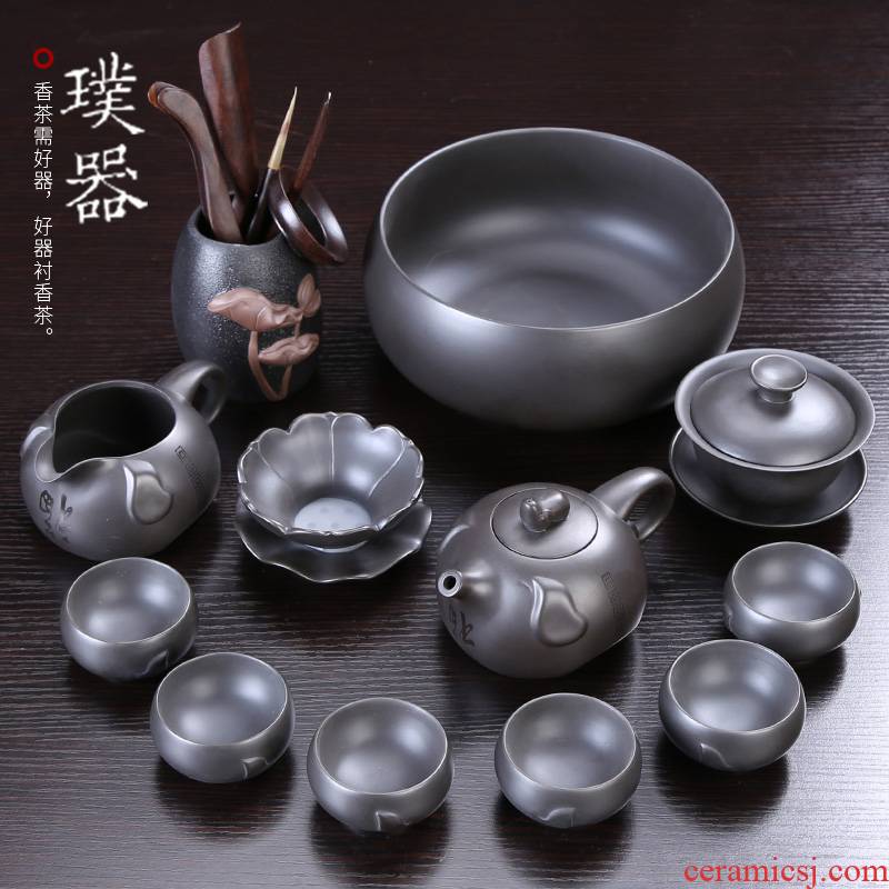 Injection machine violet arenaceous kung fu tea set domestic ore purple clay make tea cup lid bowl gift box