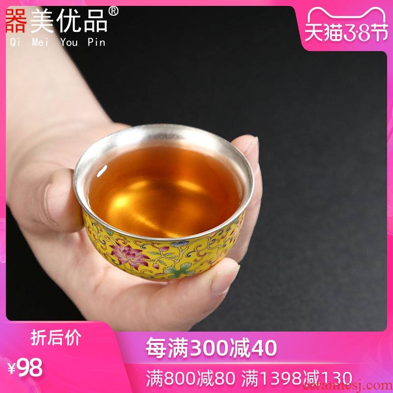 Implement the optimal product tasted silver gilding ceramic cup small sterling silver cup sample tea cup master cup perfectly playable cup bladder small single CPU