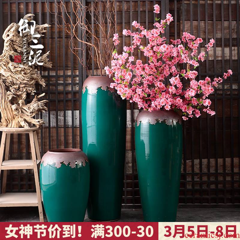 Jingdezhen ceramic big vase light key-2 luxury ground flower arranging place decoration to the hotel villa living room dry flower POTS restoring ancient ways