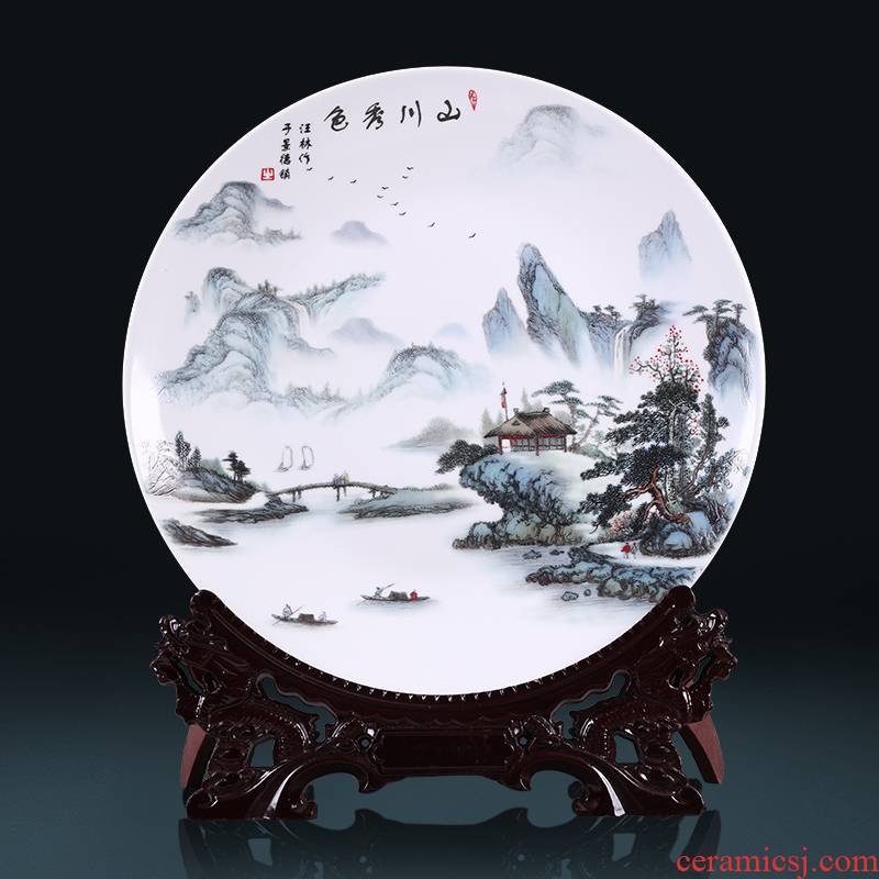 Hang dish of jingdezhen ceramics decoration plate of Chinese style household wine rich ancient frame adornment handicraft furnishing articles sitting room