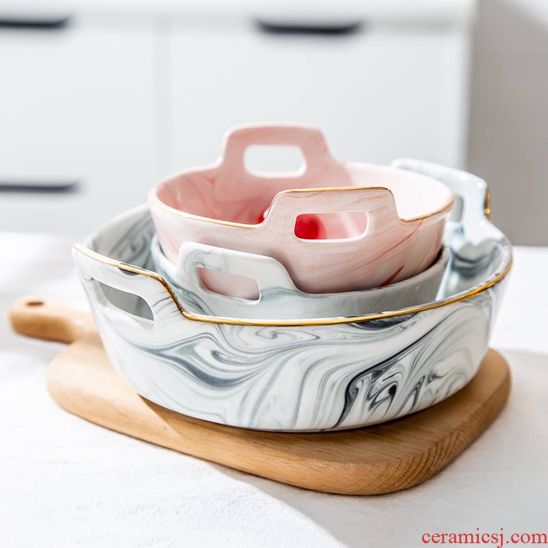 Nordic marble creative ears fruit salad bowl household Japanese - style tableware ceramic bowl rainbow such use boiled fish bowl