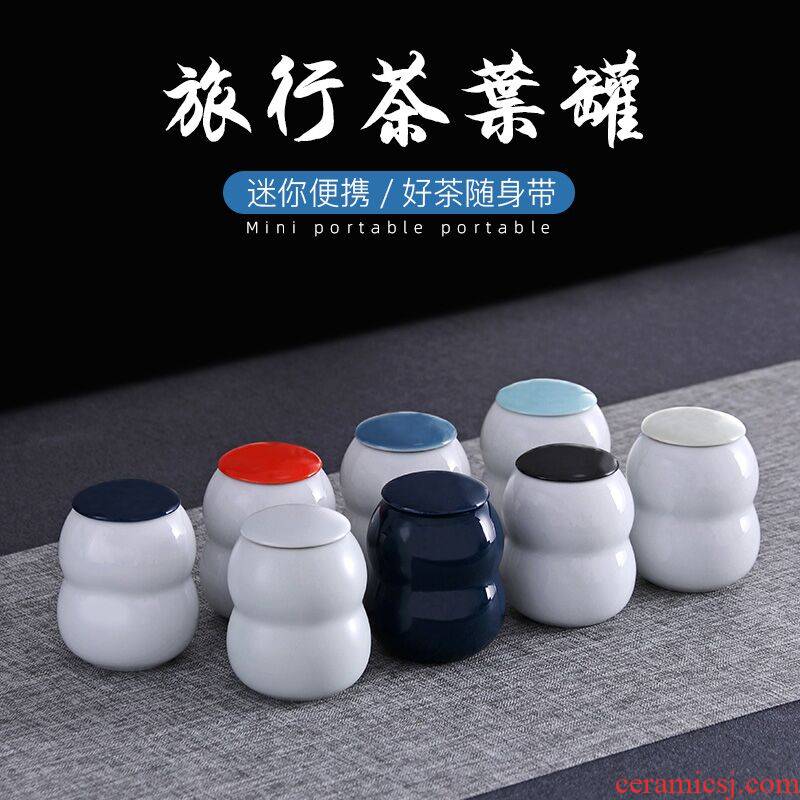 Yu machine ceramic scattered small tea caddy fixings colored enamel metal cover travel portable mini seal pot
