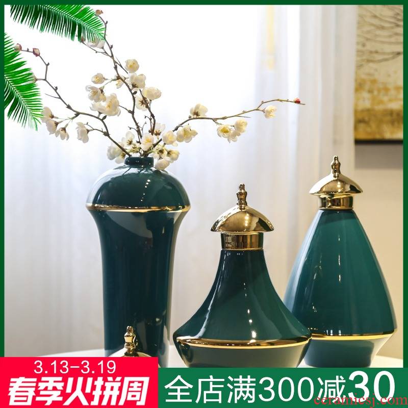 Jingdezhen new Chinese style originality three - piece gold - plated vase flower implement general light tank furnishing articles European key-2 luxury piggy bank