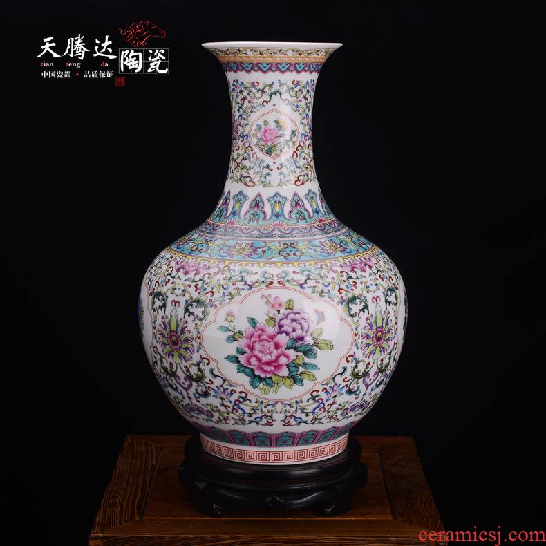 Classical jingdezhen ceramics colored enamel vase household adornment handicraft furnishing articles in the living room
