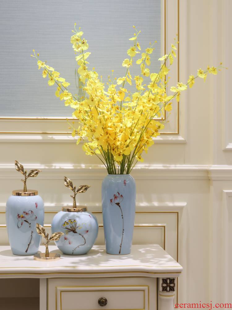 The new Chinese vase furnishing articles bronze sitting room simulation dried flowers flower arrangement ceramic table porch decoration home decoration