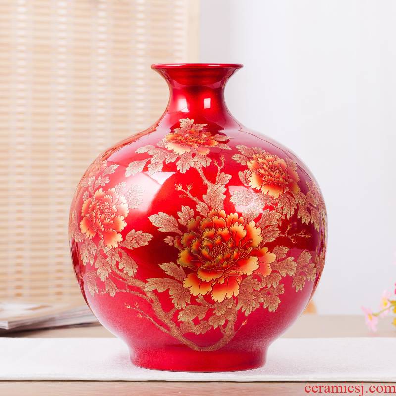 Crystal glazed pottery jingdezhen porcelain vase landing place, Chinese red flower arranging new sitting room of Chinese style wedding gift