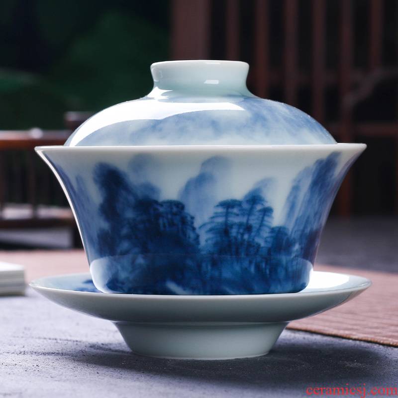 Offered home - cooked maintain fire hand - made in only three tureen of blue and white porcelain jingdezhen porcelain tea tea ware bowl is large