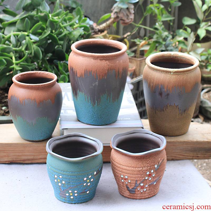 Meaty plant pot ceramic flower POTS, fleshy contracted character coarse old running high pot mercifully glaze ceramic purple wizard