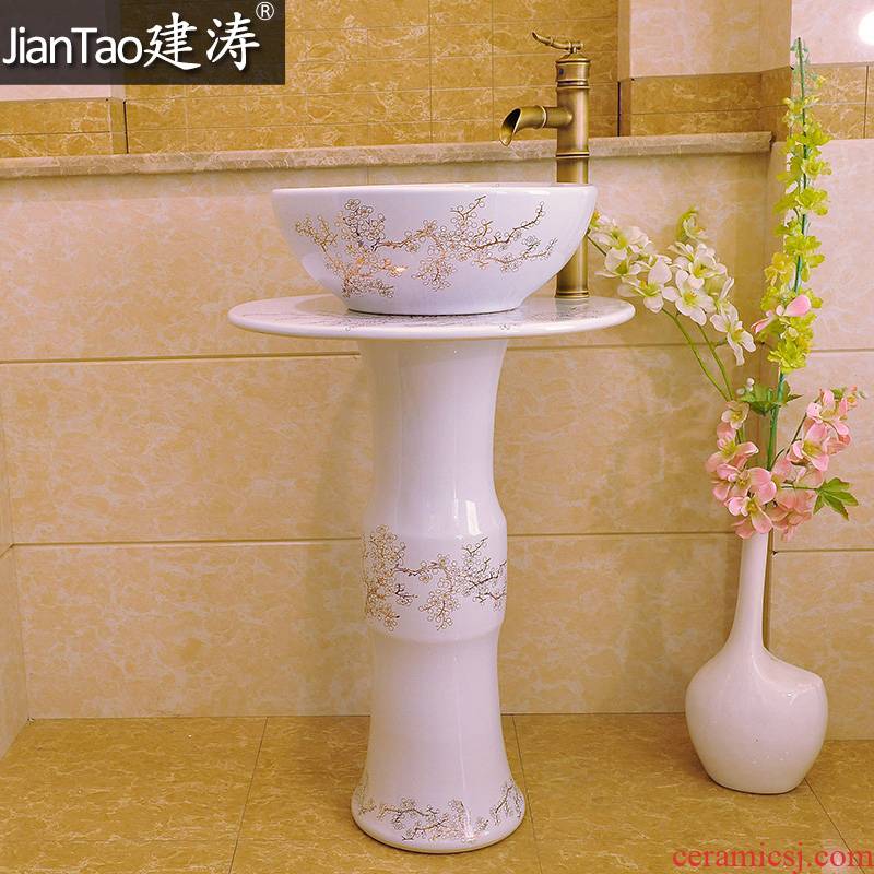 Jingdezhen ceramic art basin sinks fashionable sanitary 】 【 three - piece column set basin - pure white see colour
