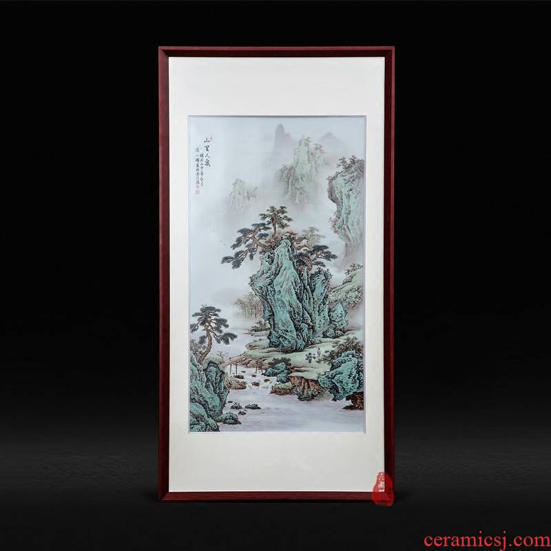 Jingdezhen ceramics Zhou Xiaohui hand - made family adornment famille rose porcelain plate paintings hanging painting the living room in the mountains furnishing articles
