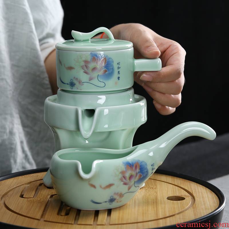 Ceramic tea set lazy person half automatic stone mill home blunt tea ware fortunes of a complete set of tea teapot teacup