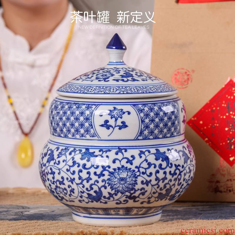 The Save POTS of blue and white porcelain of jingdezhen ceramic bottle gourd caddy fixings ceramic storage tanks puer tea box seal pot