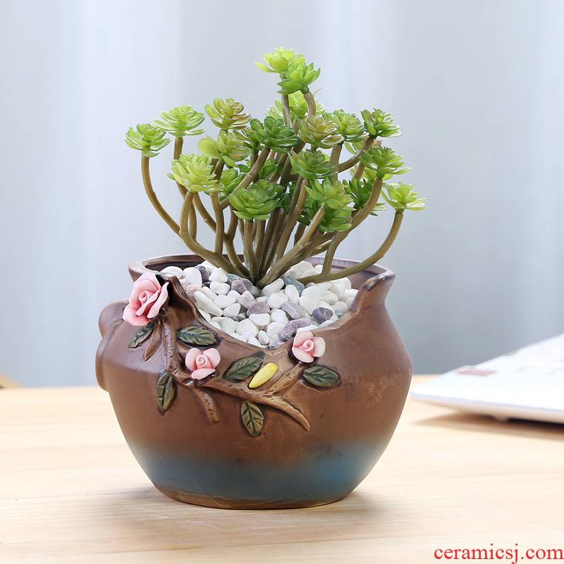 Hand, spend more meat pot ceramic meat meat the plants flower pot creative brief, coarse pottery money plant size flowerpot clearance