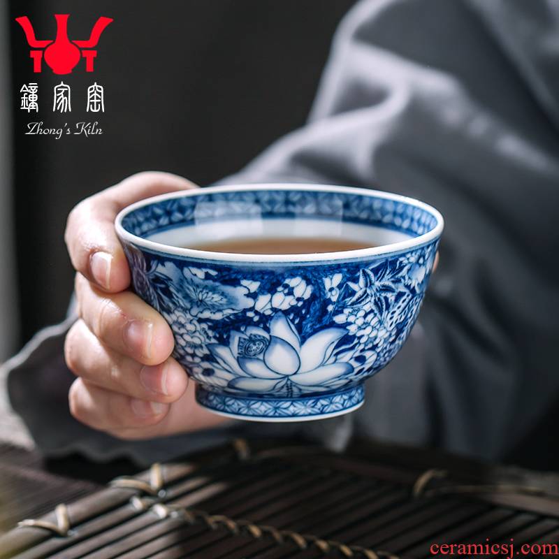 Clock home trade, one cup of cup single master cup jingdezhen blue and white flower is manual hand - made from the small bowl