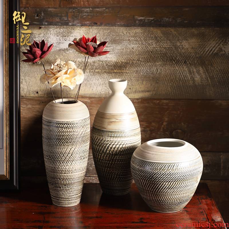 Jingdezhen ceramic small pure and fresh and coarse pottery small sitting room flower arranging furnishing articles dried flower vase soil desktop hydroponic flowers