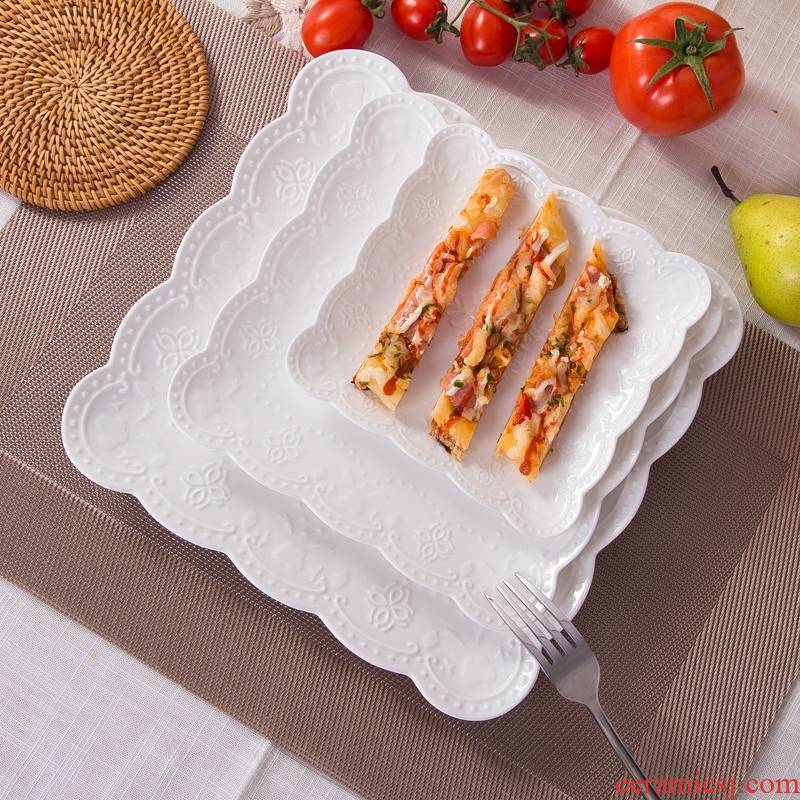 Jingdezhen domestic creative ipads porcelain butterfly embossed flat west steak plate 0 suit the square ceramic tableware