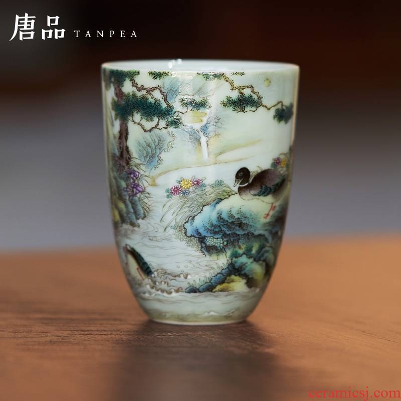 Kung fu tea powder enamel all hand - made scenery duck fragrance - smelling cup of jingdezhen ceramic cup personal Lord archaize porcelain collection