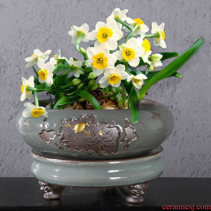 Chinese wind brother refers to flower pot ceramic up creative interior furnishing articles without hydroponic pot hole, large copper grass with base