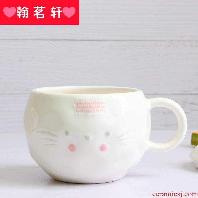 Young girl heart cup rabbit ear mark ceramic cup with cover spoon students lovely super cup oats cup of milk breakfast