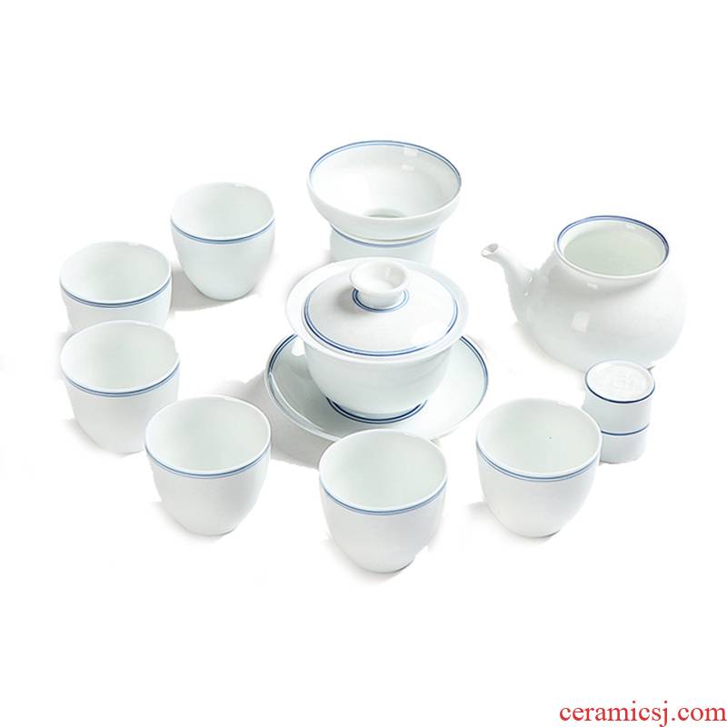 Really sheng hand - made xuan wen tureen tea gift box set a complete set of blue and white ceramic dual kung fu tea set