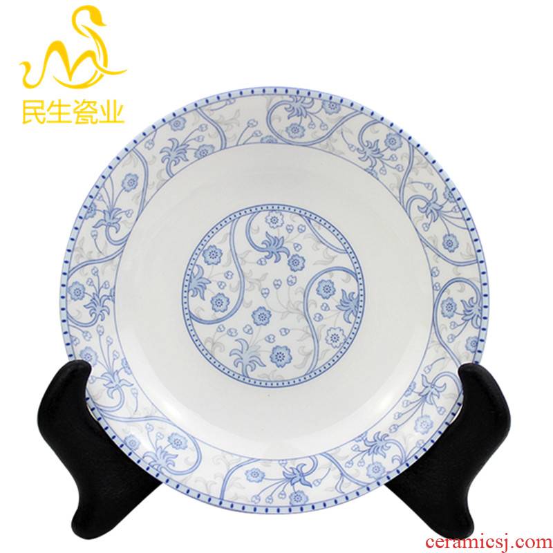 The livelihood of The people to both lotus bloom arc plate of 7 inch disc 8 inch plate elegant light blue glair pottery and porcelain tableware food dish