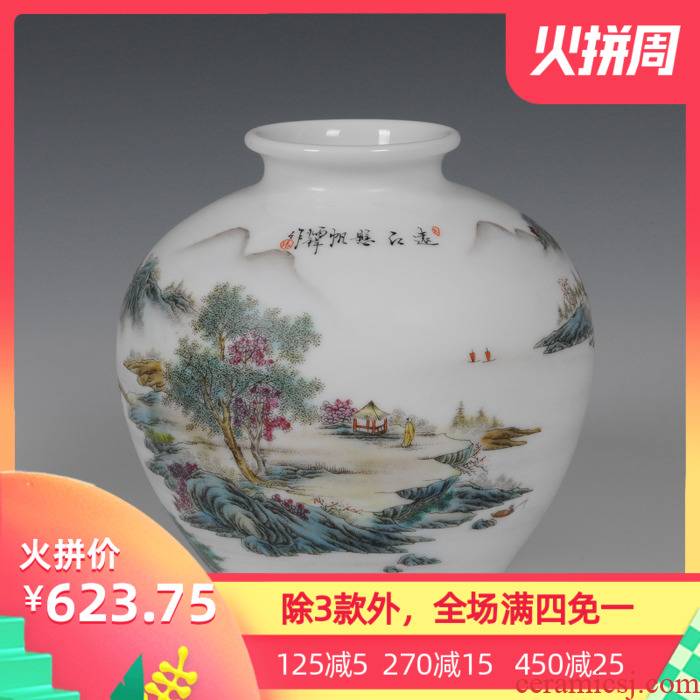 Jingdezhen ceramics famous Zhang Bingxiang hand - made famille rose porcelain vase pomegranate landscape figure collection certificate the ancient philosophers
