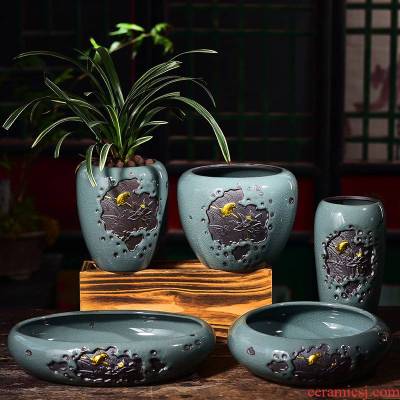 Creative bracketplant potted bonsai POTS ceramic orchid Chinese wind indoor household green the plants other pot container