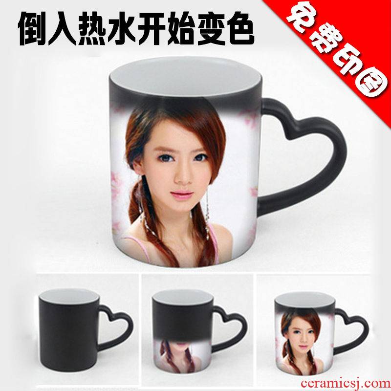 The Custom heat water discoloration cup with cover ceramic spoon keller pictures lettering men and women lovers a birthday present