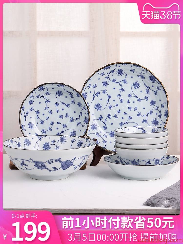 Meinung burn Japanese ceramics tableware suit in blue and white contracted household dish bowl dish dish combination Japanese bowl dishes