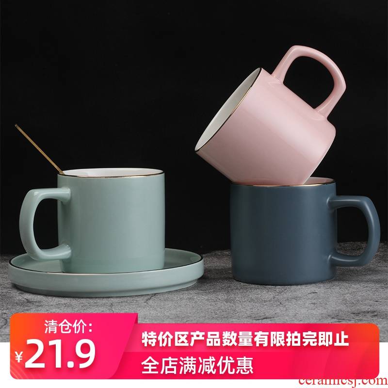 Ins creative contracted ceramic keller with spoon, small European - style key-2 luxury milk cup northern wind office coffee cup