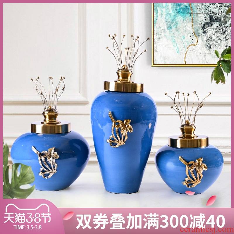 American ceramic storage tank is placed between example soft adornment new classic European style living room TV cabinet vase decoration